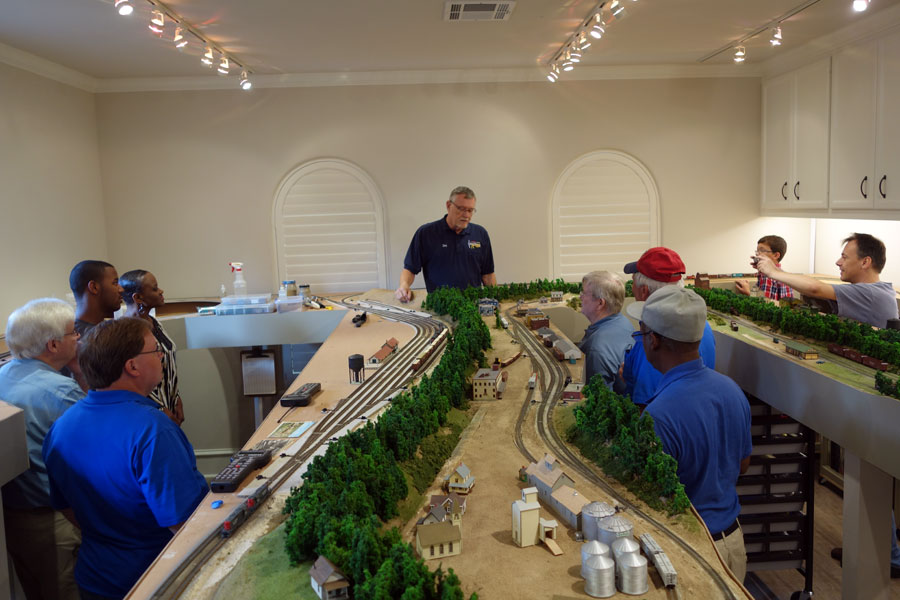 Above and three below, N'Crowd founding member Greg Johnson invited the group for a scenery clinic at his new home layout.