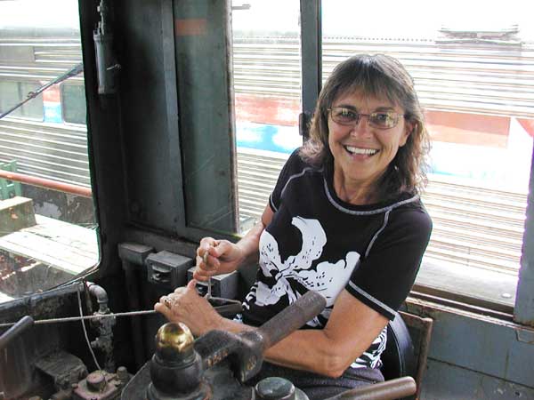 Sharron pulls the whistle cord in Tex-Mex Baldwin DS44-750 No. 510